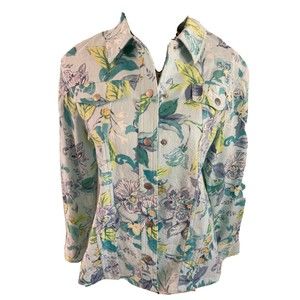 Alfred Dunner  Jacket S 10 Floral Coastal Green Light Sequins Throughout 26L